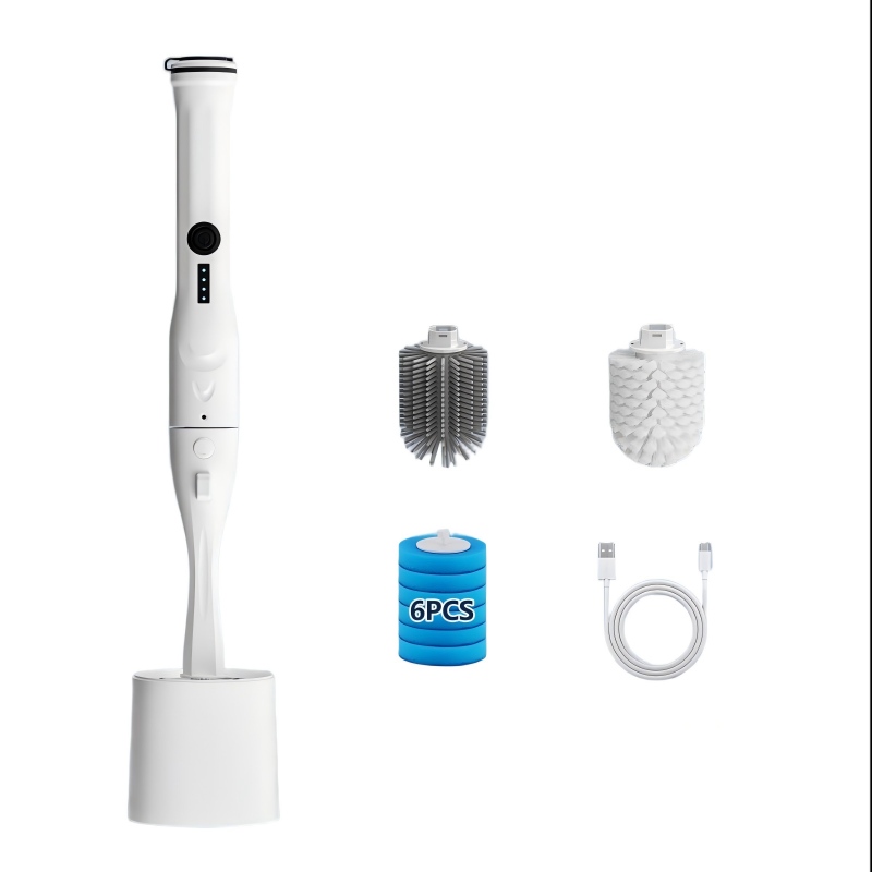 CLEAN WORLD Bathroom Toilet Brush, Electric Toilet Brush and Holder Set, 8 in 1 Electric Toilet Bowl Cleaning Kit with 8 Replaceable Brushes, Hard Nylon Brush and Soft Silicone Brush, 6 Refills Disposable Cleaner Brush