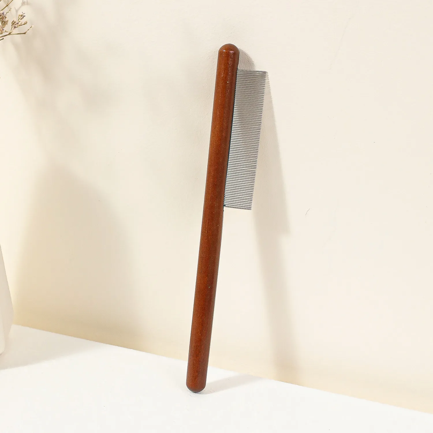 CLEAN WORLD Wooden Handle Fine Tooth Pet Rake Comb, Dog Cat Detangling Flea Removing Floating Hair Grooming Comb