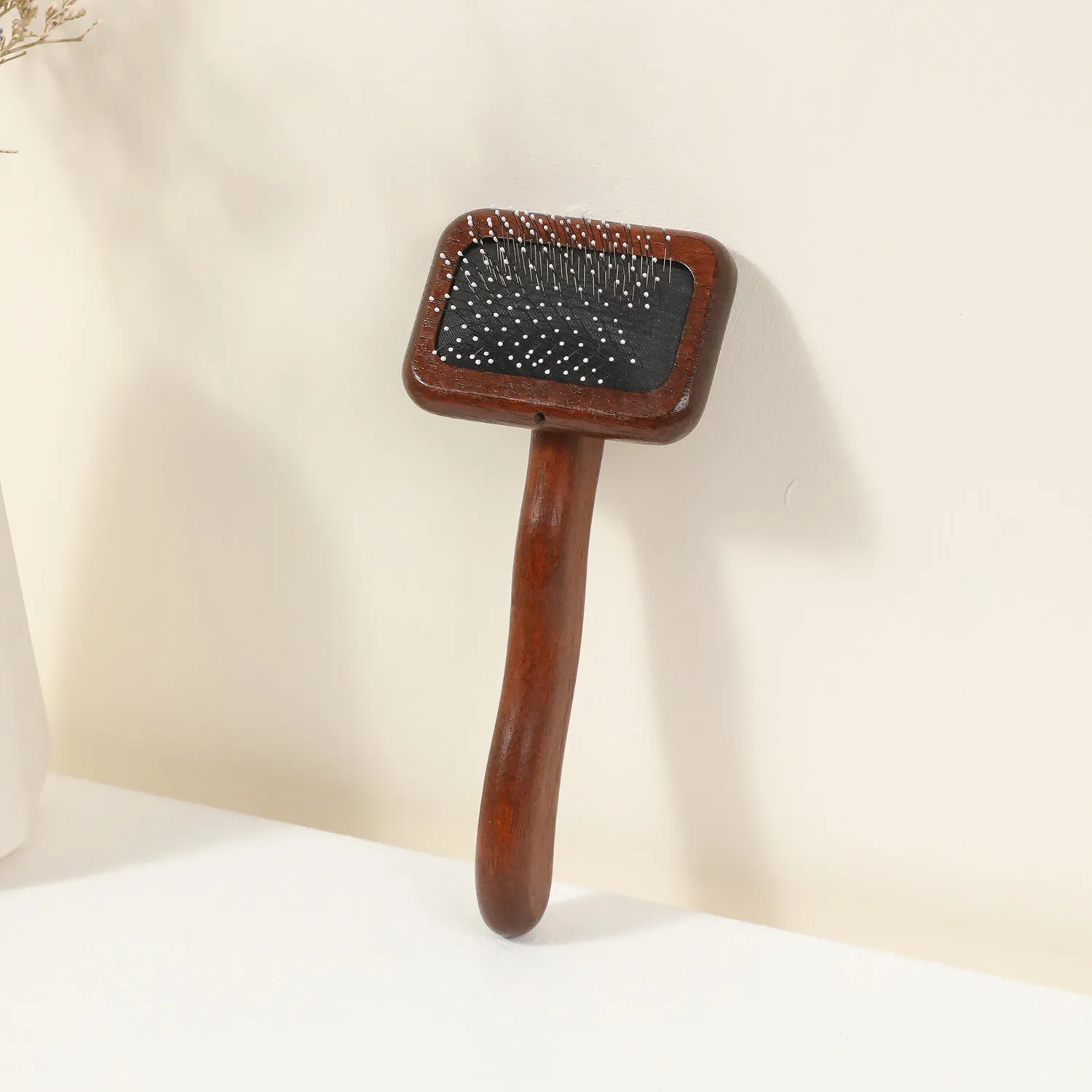 CLEAN WORLD Solid Wood Handle Air Cushion Wire Fine Tooth Pet Comb, Dog Cat Deshedding Floating Hair Grooming Brush