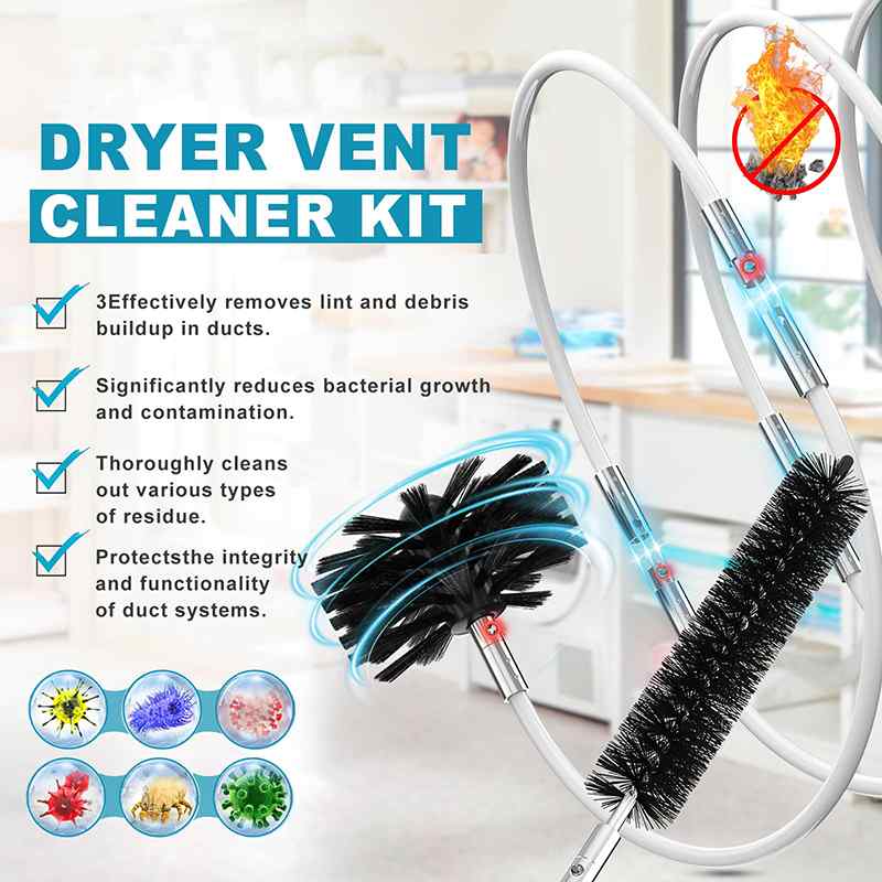 CLEAN WORLD Dryer Vent Cleaner Kit Lint Remover Fireplace Chimney Brushes Flexible Cleaning Tools with Drill Attachment