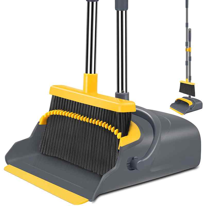 CLEAN WORLD Upgrade Broom and Dustpan Set Indoor&Outdoor Sweeping Tool Stand Up Broom and Dustpan for Home Use