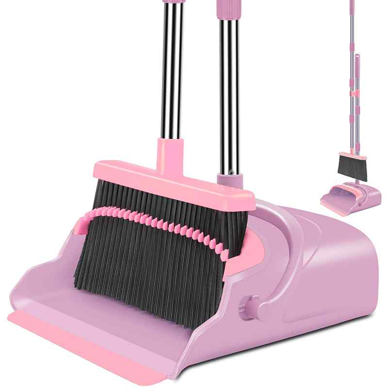 CLEAN WORLD Upgrade Broom and Dustpan Set Indoor&Outdoor Sweeping Tool Stand Up Broom and Dustpan for Home Use