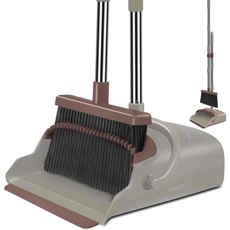 CLEAN WORLD Upgrade Broom and Dustpan Set Indoor&Outdoor Sweeping Tool Stand Up Broom and Dustpan for Home Use