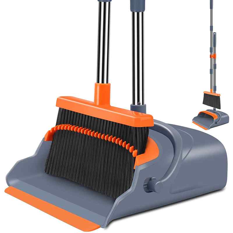 CLEAN WORLD Upgrade Broom and Dustpan Set Indoor&Outdoor Sweeping Tool Stand Up Broom and Dustpan for Home Use