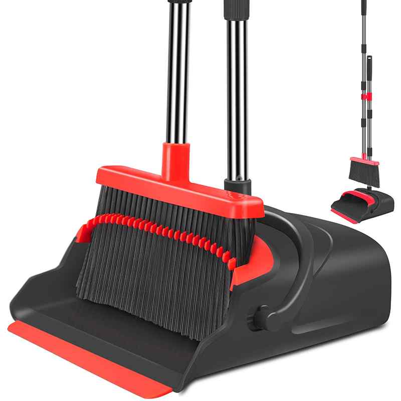 CLEAN WORLD Upgrade Broom and Dustpan Set Indoor&Outdoor Sweeping Tool Stand Up Broom and Dustpan for Home Use