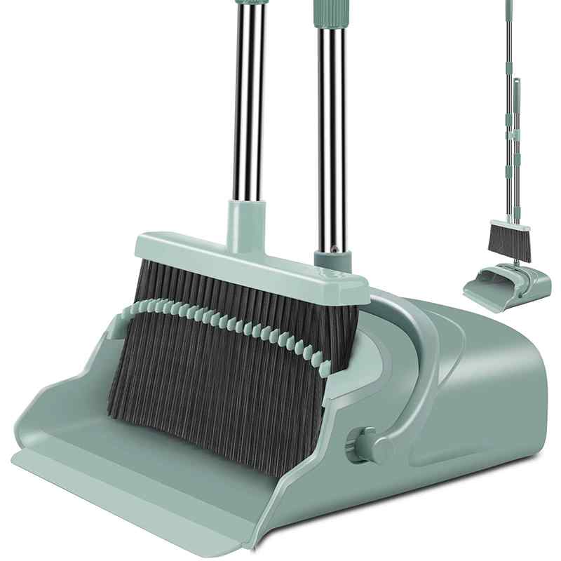 CLEAN WORLD Upgrade Broom and Dustpan Set Indoor&Outdoor Sweeping Tool Stand Up Broom and Dustpan for Home Use