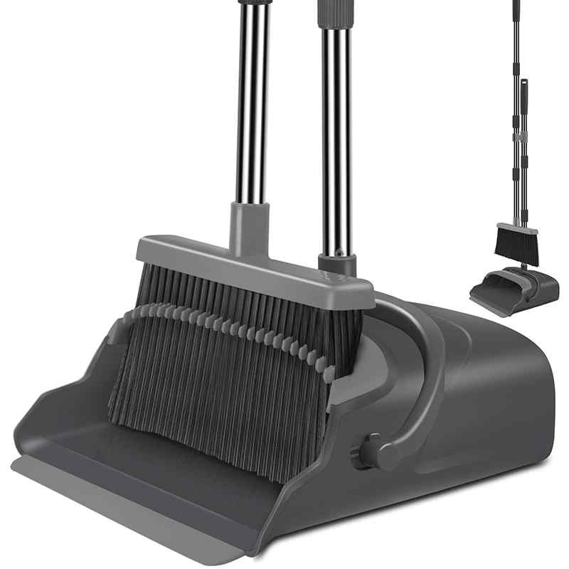 CLEAN WORLD Upgrade Broom and Dustpan Set Indoor&Outdoor Sweeping Tool Stand Up Broom and Dustpan for Home Use