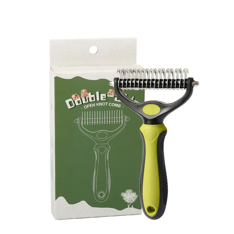 CLEAN WORLD Double Sided Pet Dematting Rake Comb, Dog Cat Deshedding Hair Removal Grooming Brush