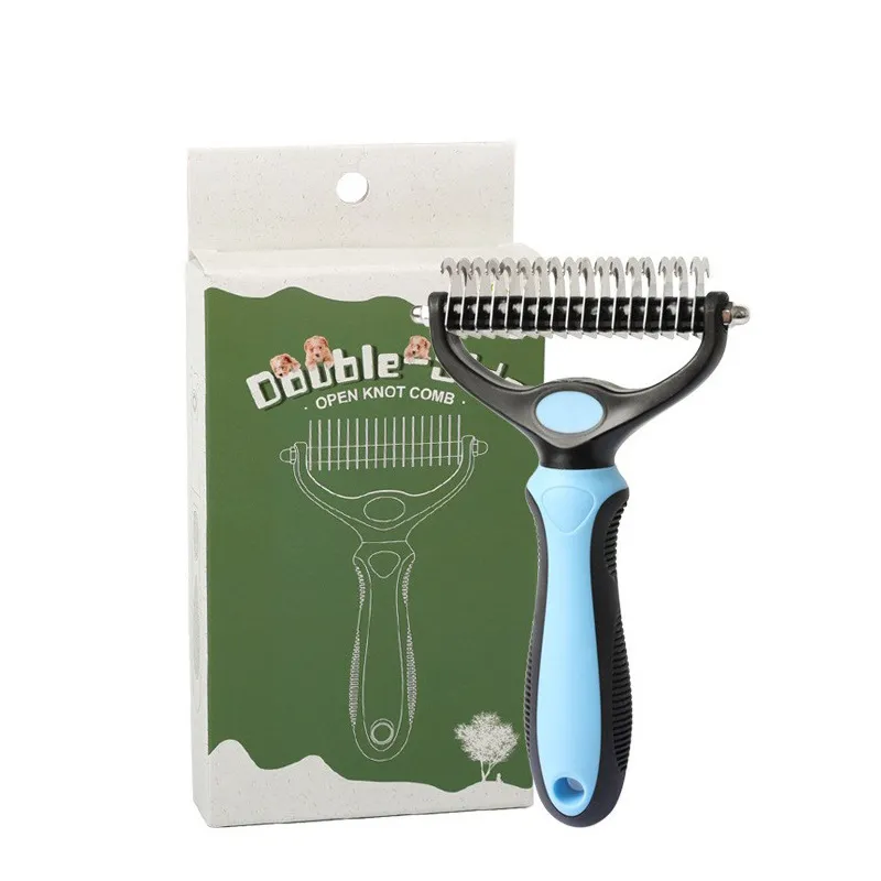 CLEAN WORLD Double Sided Pet Dematting Rake Comb, Dog Cat Deshedding Hair Removal Grooming Brush