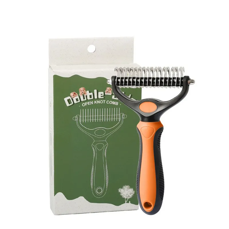 CLEAN WORLD Double Sided Pet Dematting Rake Comb, Dog Cat Deshedding Hair Removal Grooming Brush
