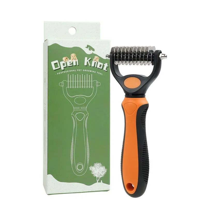 CLEAN WORLD Double Sided Pet Dematting Rake Comb, Dog Cat Deshedding Hair Removal Grooming Brush