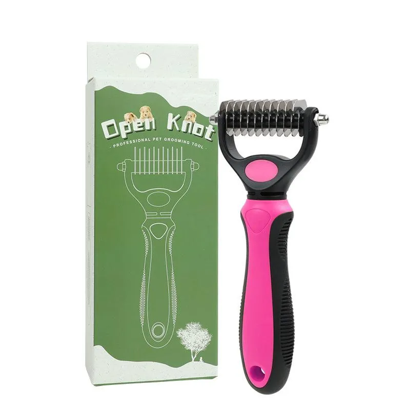 CLEAN WORLD Double Sided Pet Dematting Rake Comb, Dog Cat Deshedding Hair Removal Grooming Brush