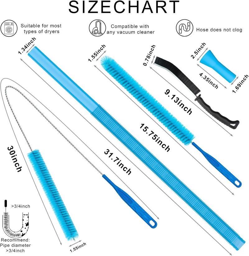 CLEAN WORLD Kitchen Chimney Brush 4 Pieces Dryer Vent Cleaner Kit‌ with ‌Lint Brush‌ – Professional ‌Dryer Vent Brush‌, ‌Flexible Cleaning Tools‌ for ‌Lint Trap‌, ‌Appliance Brush‌ & ‌Dryer Filter‌ Grey