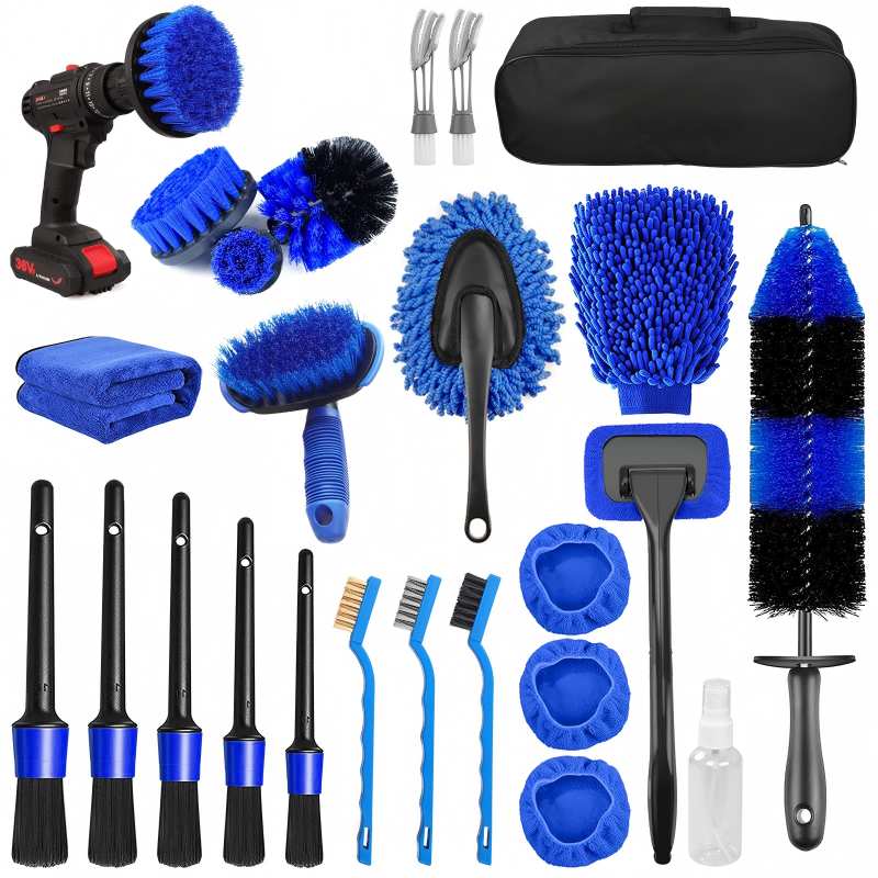CLEAN WORLD Car body brush, 26Pcs Car Detailing Brush Set, Car Detailing Kit, Car Detailing Brushes, Car Cleaning Kit, Car Windshield Cleaning Tool, Professional Car Care kit - Car Wash Brush kit for Interior Exterior Wheels