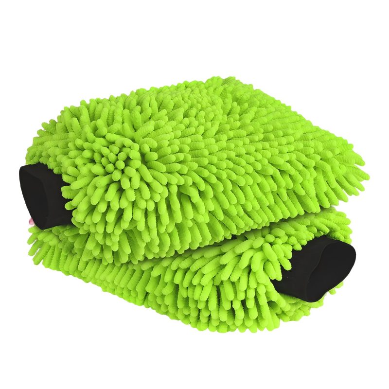 CLEAN WORLD Car body brush, Car Wash Mitt Microfiber, 2PK Scratch Free Lint-Free, Premium Chenille Microfiber Mitt Car Wash Brush, Green, Regular Size 7.12''X10.14''