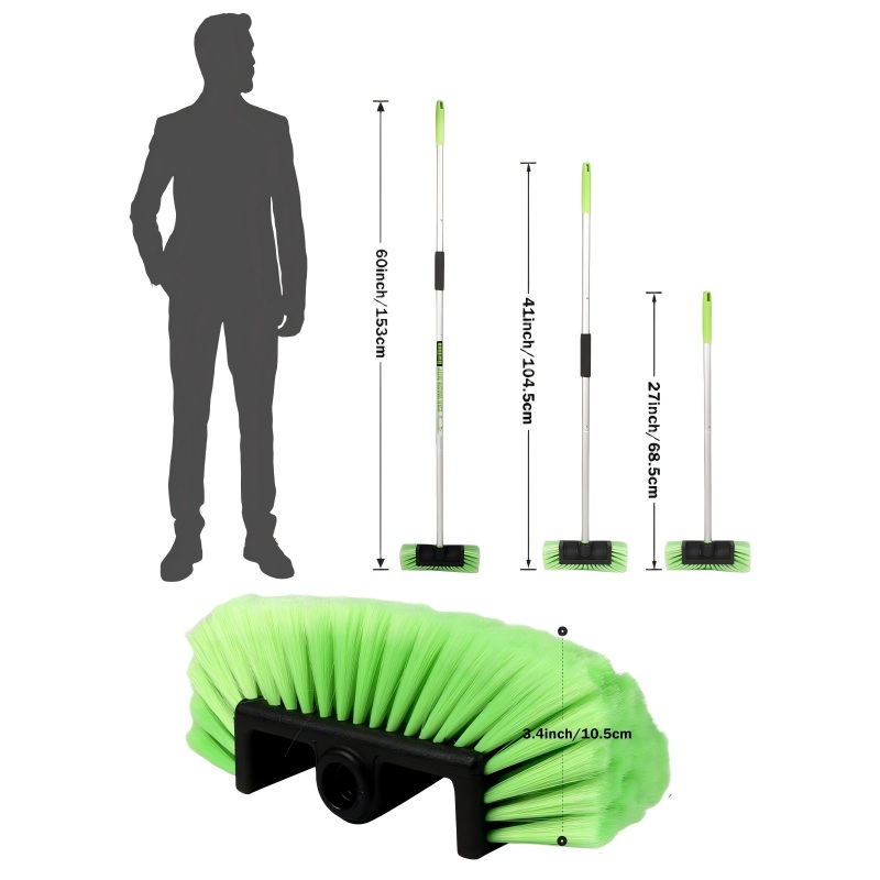 CLEAN WORLD Car snow brush, Five-Sided Car Wash Brush with Long Handle，Soft Bristle Scrub Cleaning Mop with Extendable Handle for Car, SUV, Truck, Caravan, Boat, House Siding, Sweep Snow 60”/151cm