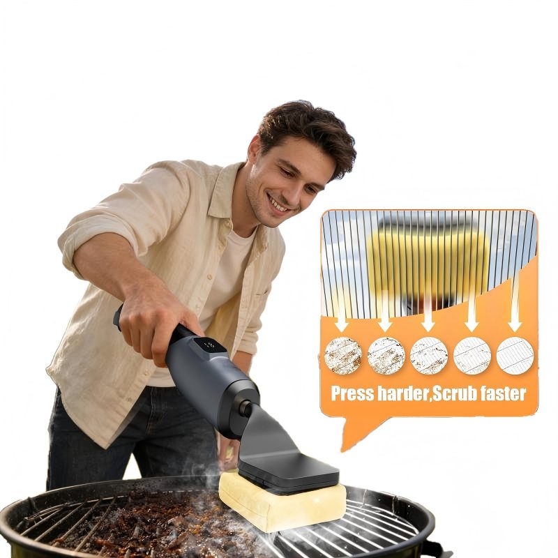 CLEAN WORLD Kitchen Grill Brush Electric - Bristle Free Grill Brush for Outdoor Grill, Cordless BBQ Grill Cleaner with 3 Heads, Rechargeable 240 Mins Runtime Barbecue Grill Cleaning Brush (Gray)