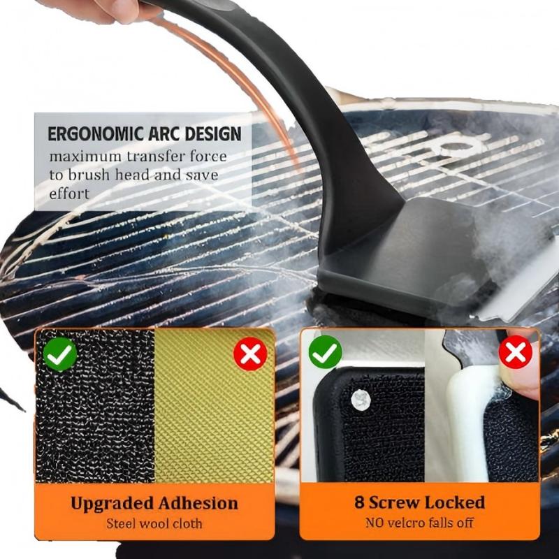 CLEAN WORLD Kitchen Grill Brush Grill Brush Bristle Free, Grill Cleaner Brush with 5 BBQ Replacement Head for Cast Iron, Stainless Steel Grates, Safe Grill Scraper Outdoor BBQ Grill, Black