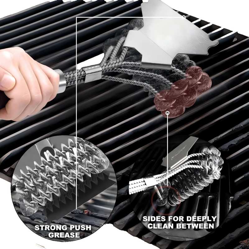 CLEAN WORLD Kitchen Grill Brush Grill Brush and Scraper Bristle Free – Safe BBQ Brush for Grill – 18'' Stainless Grill Grate Cleaner - Safe Grill Accessories for Porcelain/Weber Gas/Charcoal Grill – Gifts for Grill Wizard