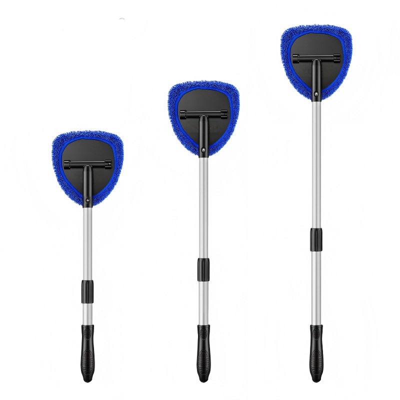 CLEAN WORLD Car body brush, Windshield Cleaner Tool, Car Interior Detailing Cleaning Kit with Extendable Handle and 4 Upgraded High-Density Reusable Microfiber Pads, Auto Glass Wiper Brush Kit for Cars, Gray, 15.9in-21in