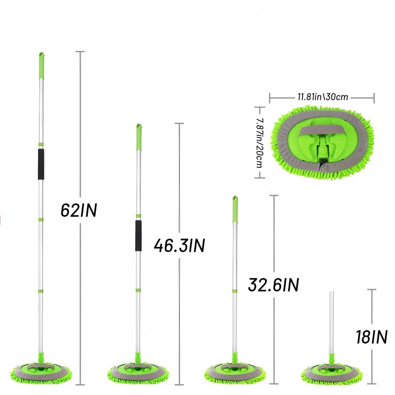 CLEAN WORLD Car body brush, 62" Car Wash Brush Kit Mitt Mop Sponge with Long Handle Chenille Microfiber Car Cleaning Brush Kit Supplies Car Washing Mop Kit Car Care Kit of Scratch-Free Replacement Head for Car RV Truck