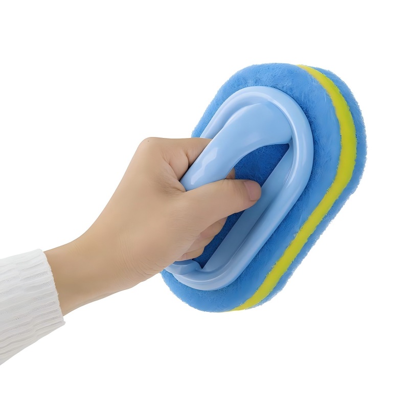 CLEAN WORLD Bathroom Brush, Cleaning Brush for Bathroom Kitchen Bathtub Toilet Cleaner All Purpose Shower Sponge Scrubbing Brush with Ergonomic Handle