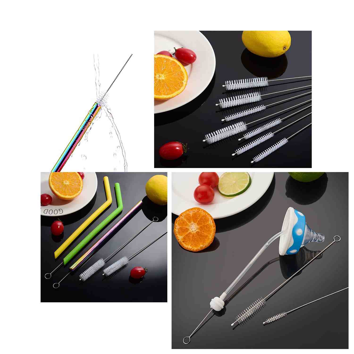 CLEAN WORLD Kitchen Straw Brush 12 Inch Extra Long Straw Brush Cleaner (10 Pack), Flexible Nylon Tube Cleaning Brushes with 0.4 Inch Bristle Head, Rust-Proof Stainless Steel Wire for Reusable Tumbler Straws, Pet Fountains & Pipes