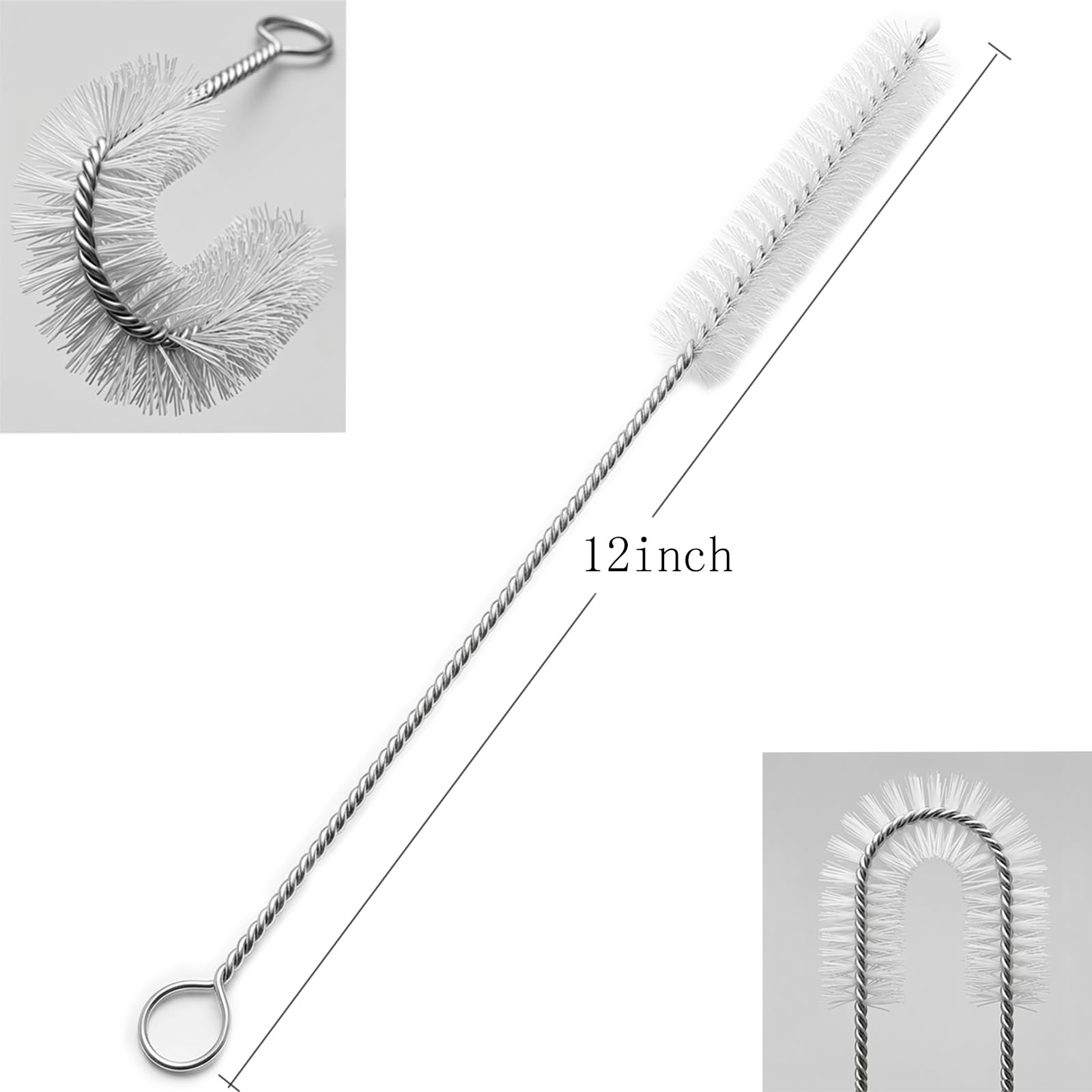 CLEAN WORLD Kitchen Straw Brush 12 Inch Extra Long Straw Brush Cleaner (10 Pack), Flexible Nylon Tube Cleaning Brushes with 0.4 Inch Bristle Head, Rust-Proof Stainless Steel Wire for Reusable Tumbler Straws, Pet Fountains & Pipes