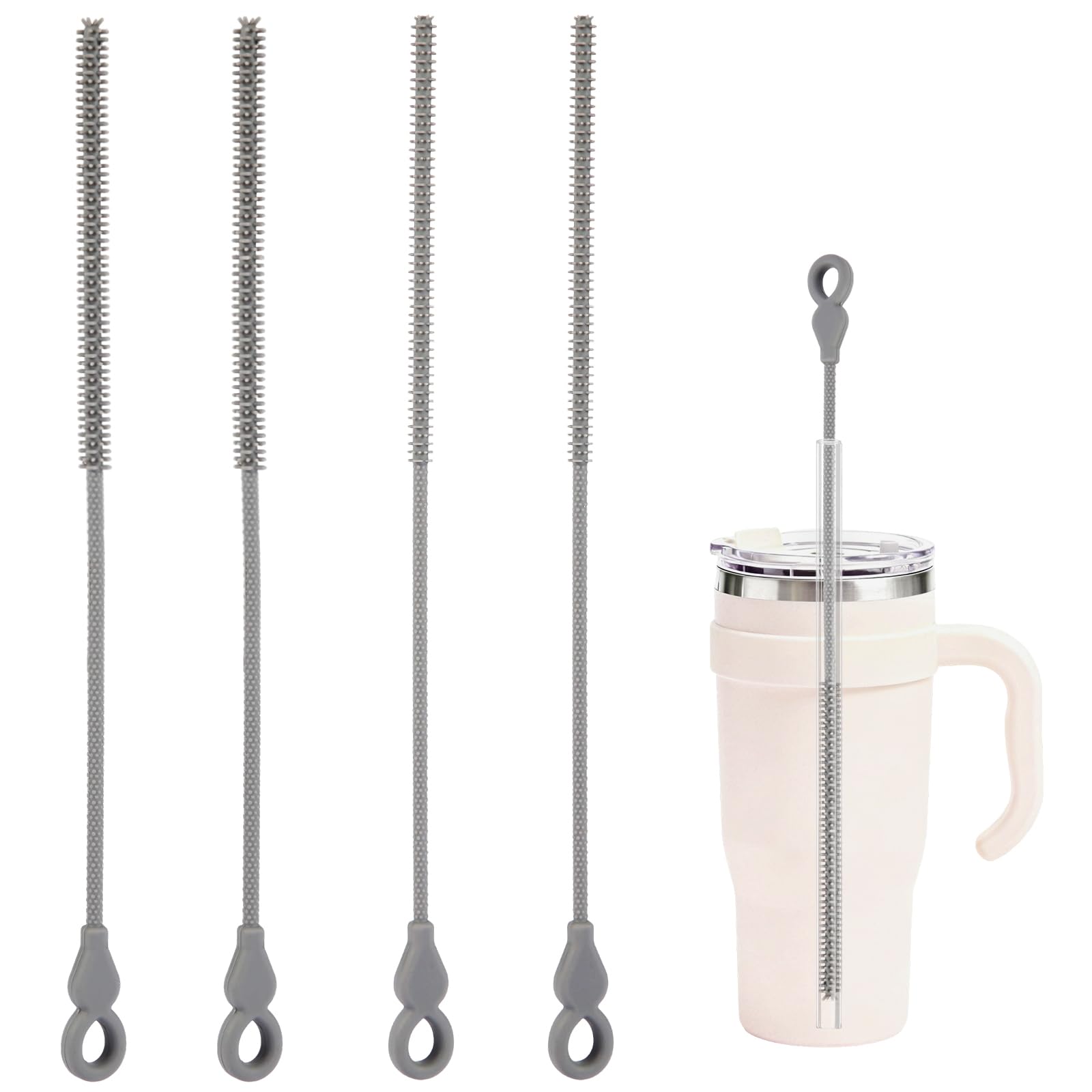 CLEAN WORLD Kitchen Straw Brush Silicone Straw Cleaner Brush, 4-Piece Reusable Straw Brush Set with Extra-Long Design for Cleaning Thin Metal Straws and Wider Milkshake Straws （6mm+9mm Pink)