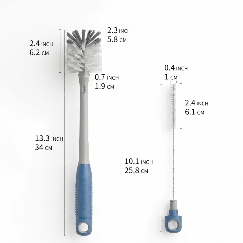 CLEAN WORLD Kitchen Bottle Brush 2 in 1 Long Handle Bottle Brush with Straw Brush for Cleaning Glass, Sports Bottle, Coffee Mug,Navy Blue,1 Pack