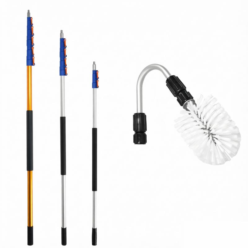 CLEAN WORLD Professional Adjustable Long Reach Gutter Cleaning Curved Cleaning Tool Telescopic Gutter Brush