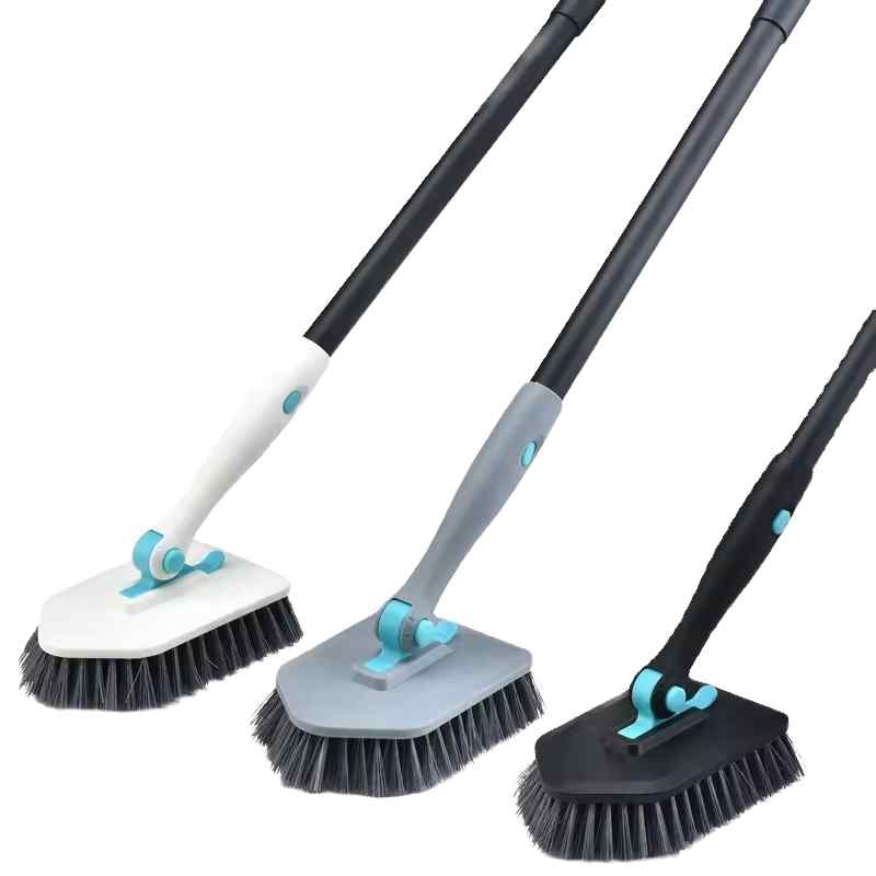 CLEAN WORLD Long Handle V-Shape Grout Brush Heavy Duty Floor Scrub Clean Tools with Rotatable Stiff Bristle