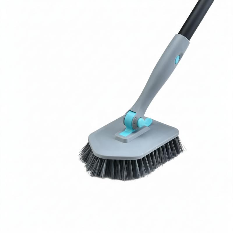CLEAN WORLD Long Handle V-Shape Grout Brush Heavy Duty Floor Scrub Clean Tools with Rotatable Stiff Bristle