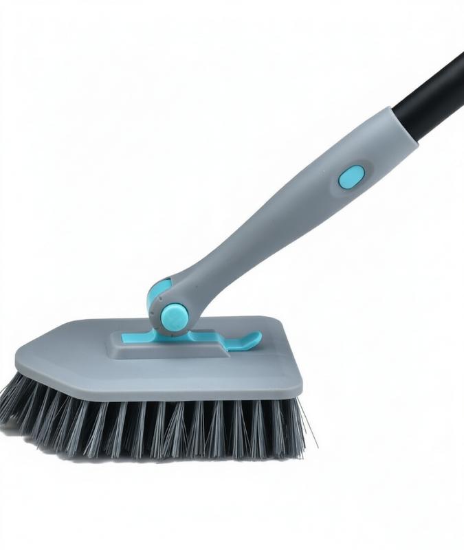 CLEAN WORLD Long Handle V-Shape Grout Brush Heavy Duty Floor Scrub Clean Tools with Rotatable Stiff Bristle