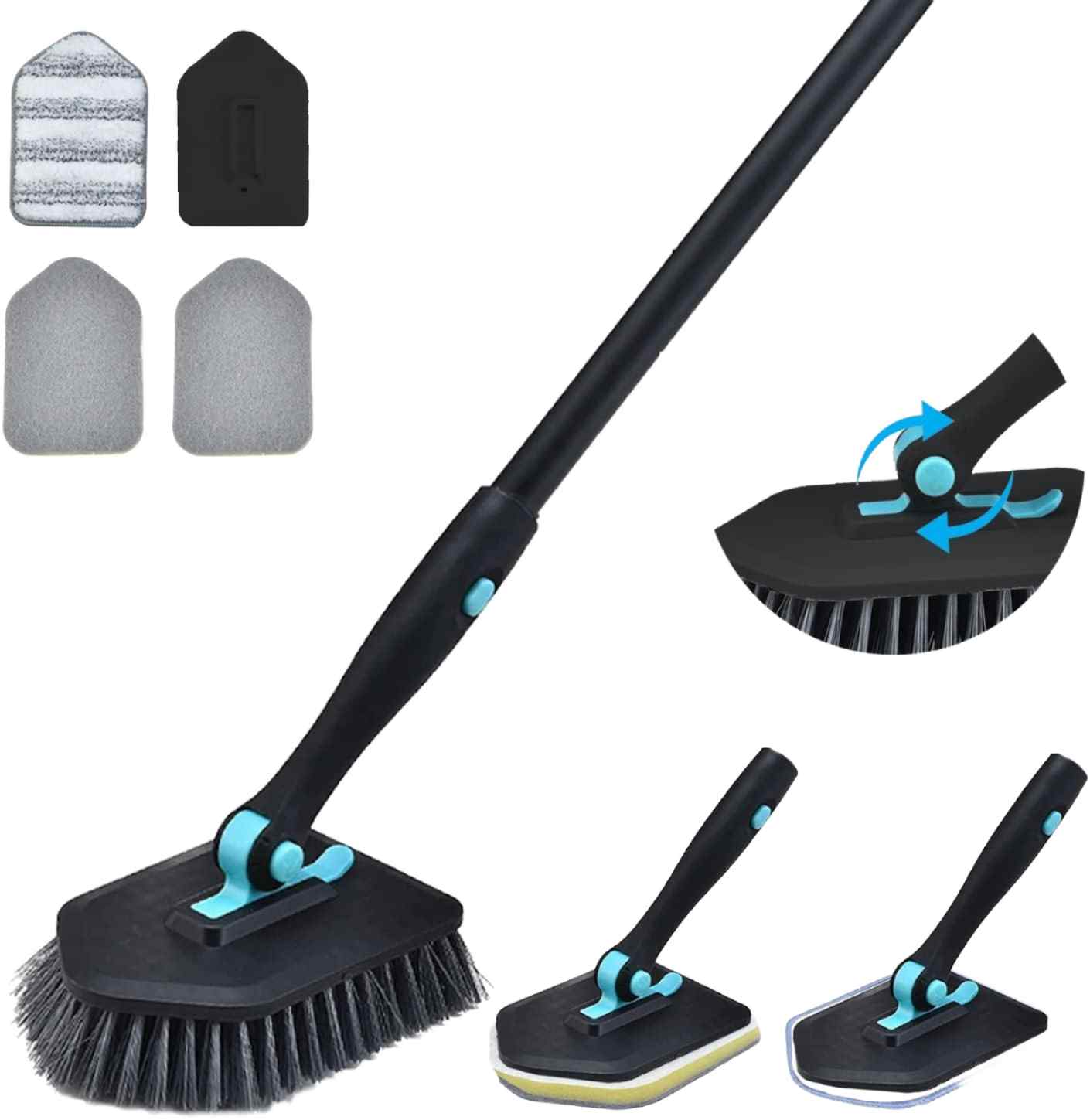 CLEAN WORLD Long Handle V-Shape Grout Brush Heavy Duty Floor Scrub Clean Tools with Rotatable Stiff Bristle
