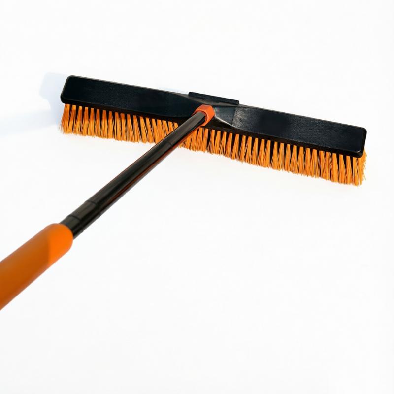 CLEAN WORLD Floor Cleaning Push Broom Brush Orange Heavy Duty Brush for Shop, Deck, Garage, Concrete with Long Handle and Stiff Bristles