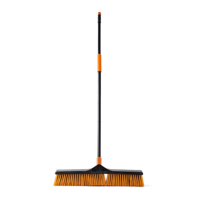 CLEAN WORLD Floor Cleaning Push Broom Brush Orange Heavy Duty Brush for Shop, Deck, Garage, Concrete with Long Handle and Stiff Bristles