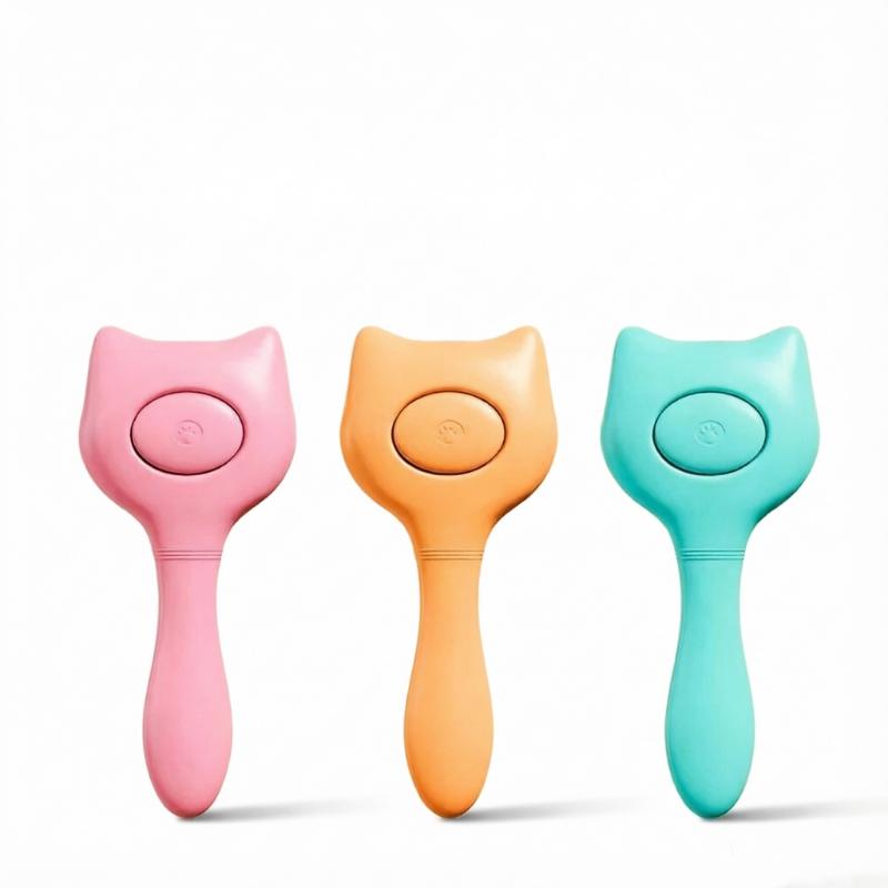 CLEAN WORLD New Cute Cat Shape Pet Button Comb Dog Cat Self Cleaning Slicker Grooming Brush