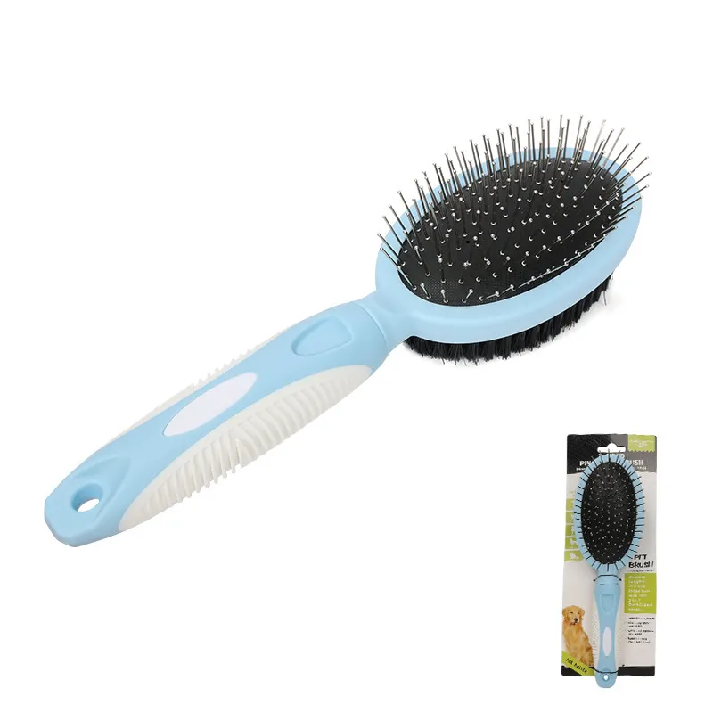 CLEAN WORLD Double Sided Steel Needle Pet Comb，Dog Hair Grooming Detangler Brush