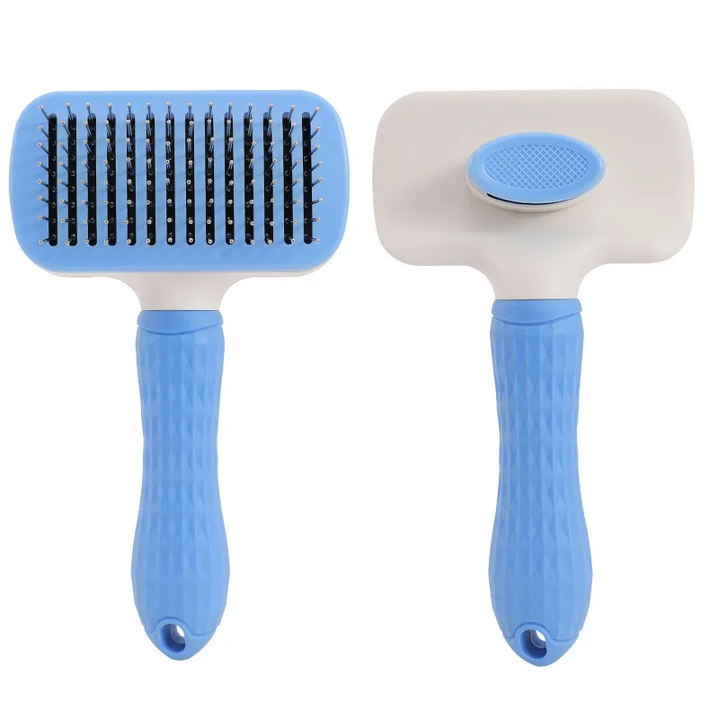 CLEAN WORLD Stainless Steel Self-Cleaning Pet Comb, One Key Release Dog Brush For Floating Hair Removal