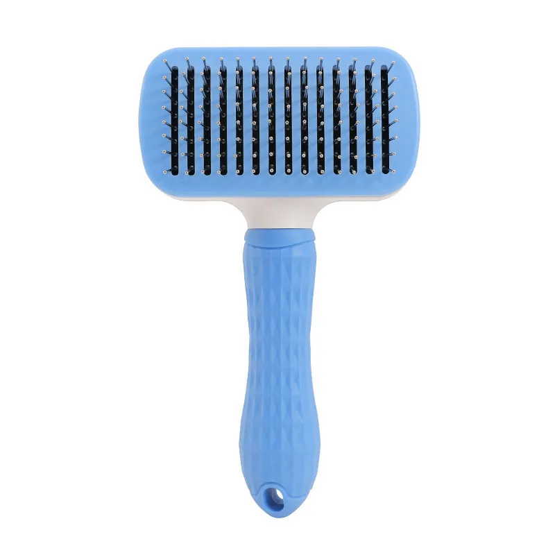 CLEAN WORLD Stainless Steel Self-Cleaning Pet Comb, One Key Release Dog Brush For Floating Hair Removal