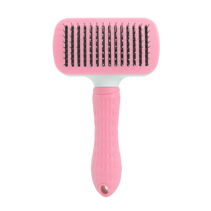 CLEAN WORLD Stainless Steel Self-Cleaning Pet Comb, One Key Release Dog Brush For Floating Hair Removal