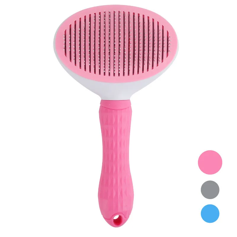 CLEAN WORLD Round Head Pet Comb, One Key Self-Cleaning Detangler Brush for Dog Cat Floating Hair Removal