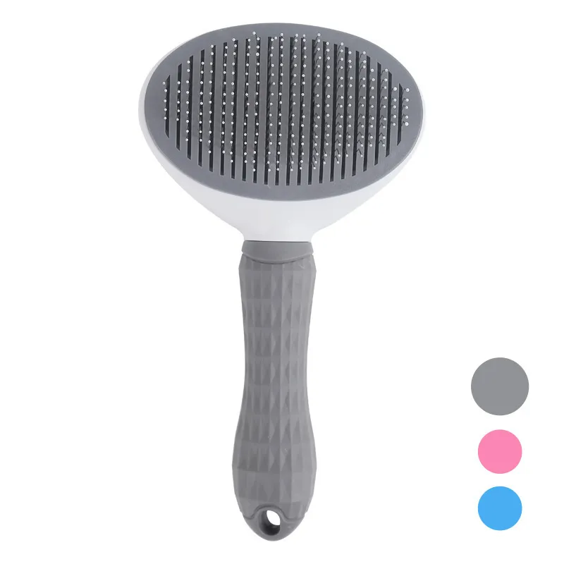 CLEAN WORLD Round Head Pet Comb, One Key Self-Cleaning Detangler Brush for Dog Cat Floating Hair Removal