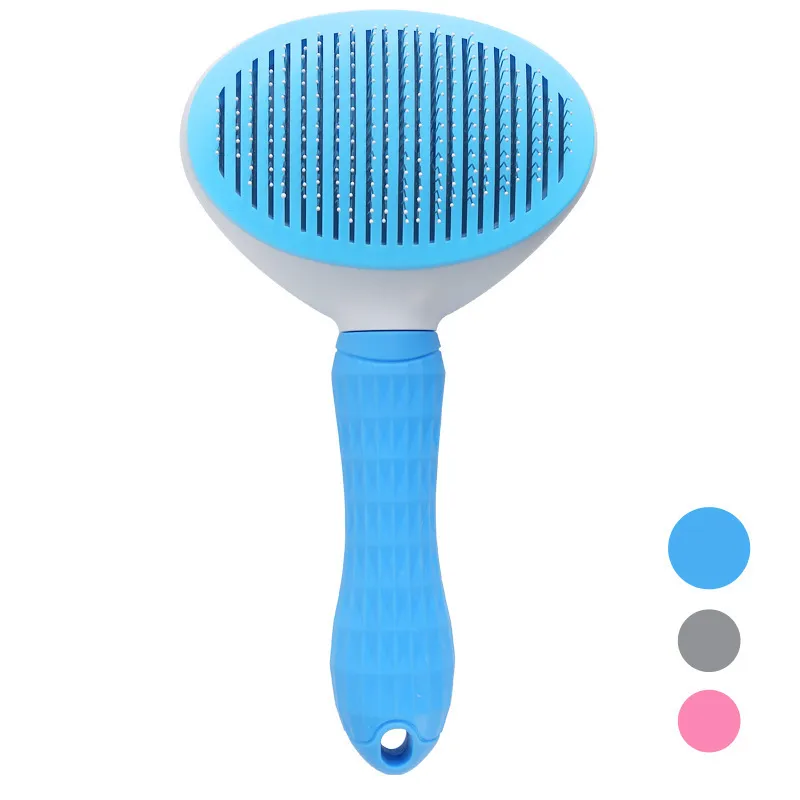 CLEAN WORLD Round Head Pet Comb, One Key Self-Cleaning Detangler Brush for Dog Cat Floating Hair Removal
