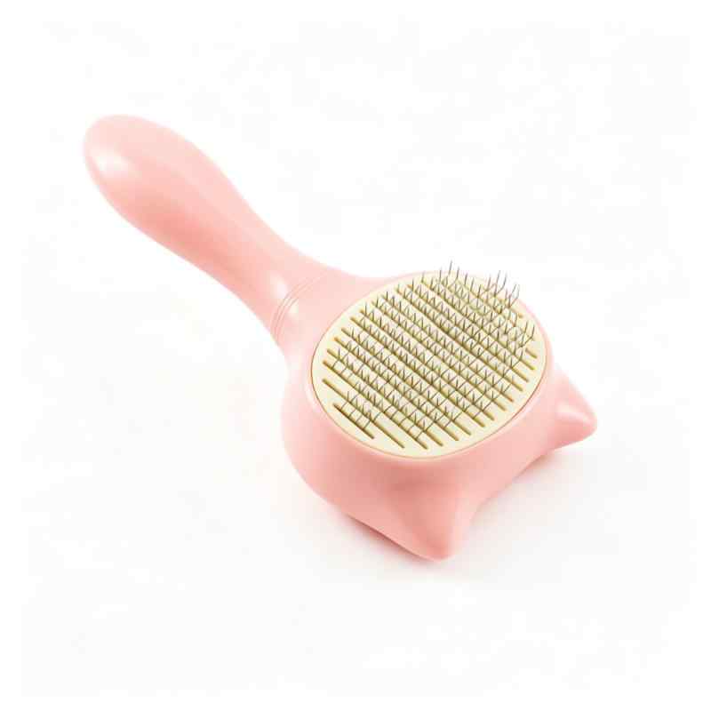 CLEAN WORLD New Cute Cat Shape Pet Button Comb Dog Cat Self Cleaning Slicker Grooming Brush