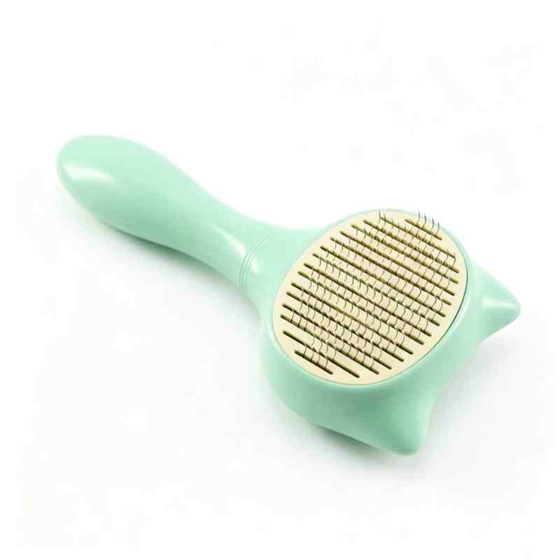 CLEAN WORLD New Cute Cat Shape Pet Button Comb Dog Cat Self Cleaning Slicker Grooming Brush