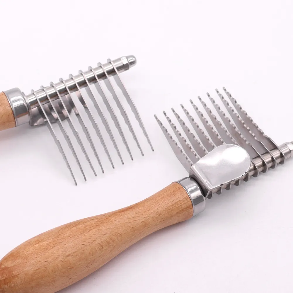 CLEAN WORLD Wooden Handle Pet Knot Comb, Dog Cat Detangling Brush Special for Matted Hair & Shedding Removal