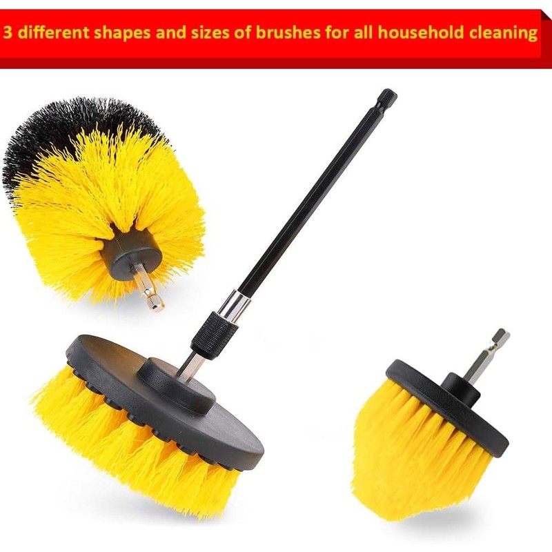 CLEAN WORLD Industrial Drill Brush 9 Pieces Power Scrubber Electric Drill Cleaning Brushes Set Cleaning Tile Floor Toilet Kitchen Brush Fixing Drill