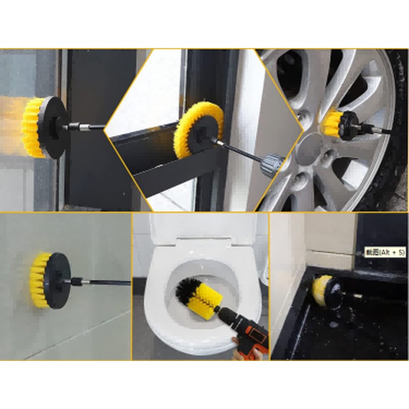 CLEAN WORLD Industrial Drill Brush 9 Pieces Power Scrubber Electric Drill Cleaning Brushes Set Cleaning Tile Floor Toilet Kitchen Brush Fixing Drill